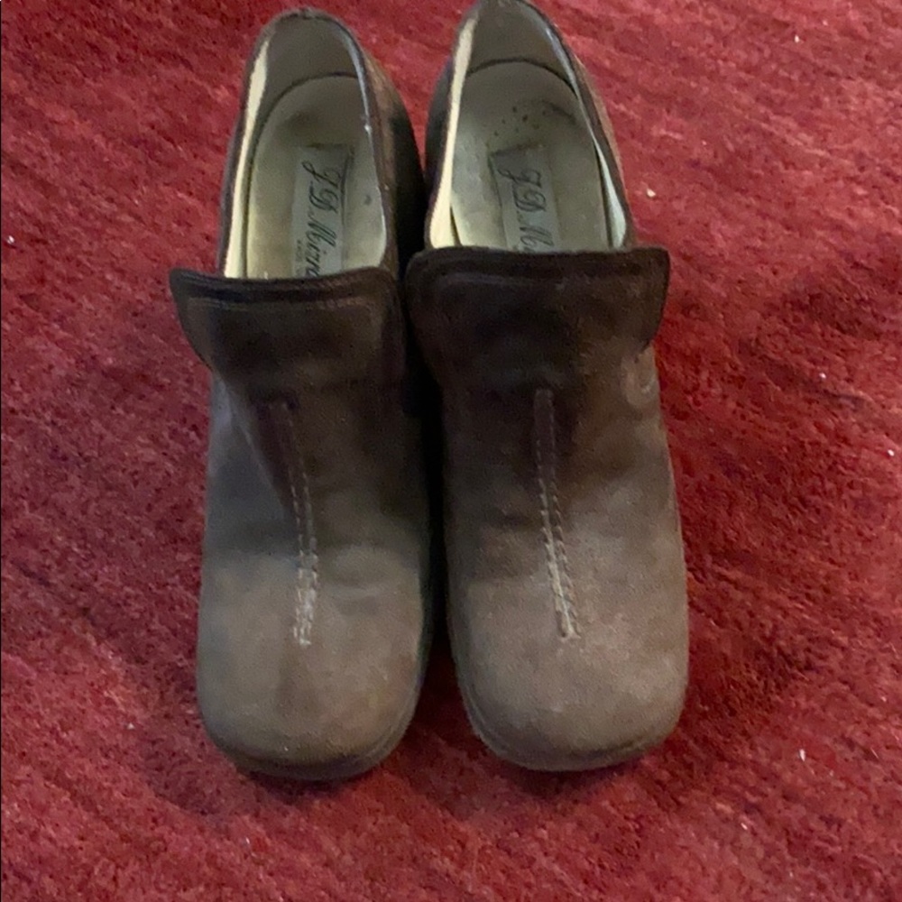 Brown suede wedge closed toe shoe